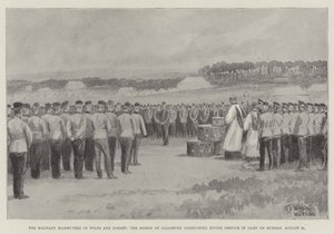 Las maniobras militares en Wilts y Dorset, el obispo de Salisbury conduciendo el servicio divino en el campamento el domingo, 21 de agosto de William Barnes Wollen