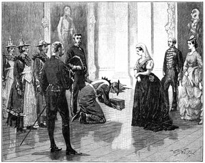 La reina recibiendo la embajada birmana, mediados-finales del siglo XIX, 1900 de William Barnes Wollen