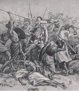 El cuadrado en Abu-Klea, 17 de enero de 1885, ilustración de British Battles on Land and Sea, 1915 de William Barnes Wollen