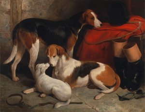 Una pareja de Foxhounds con un Terrier, propiedad de Lord Henry Bentinck de William Barraud