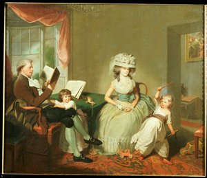 Un retrato de grupo del Sr. y la Sra. Hayward con sus hijos, Mathilda y George, c.1789 de William Beechey
