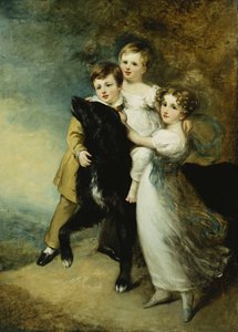 Tres Niños con un Perro en un Paisaje