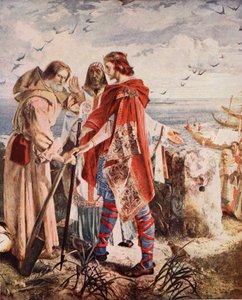 Egfrith ofreciendo el Obispado de Hexham a Cuthbert, 678, ilustración de 
