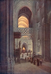En la nave de la catedral de Canterbury después de Evensong (litografía en color)