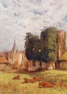 Castillo e iglesia de Otford (litografía en color)