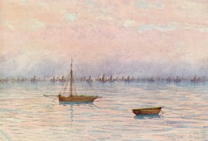 La Whitstable Oyster Fleet draga frente a la bahía de Herne (litografía en color) de William Biscombe Gardner