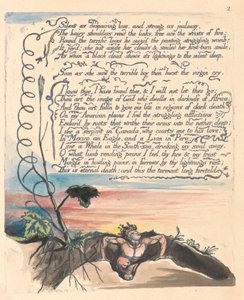 América. Una Profecía, Lámina 4, Silencioso como el amor desesperado.... de William Blake