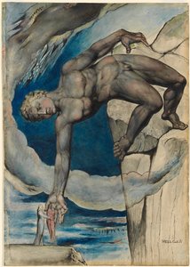 Antaeus colocando a Dante y Virgilio en el último círculo del infierno