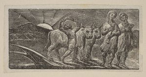 Niño regresando alegremente, con arado y bueyes, de Pastorales de Virgilio de Thornton, 1821 de William Blake