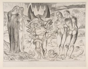 Círculo de ladrones: Agnello Brunelleschi atacado por una serpiente de seis patas, de Dan de William Blake