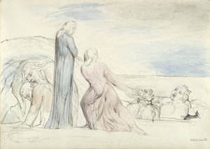 Dante agarrando al traidor Bocca por el pelo, ilustración de la "Divina Comedia" de Dante Alighieri de William Blake