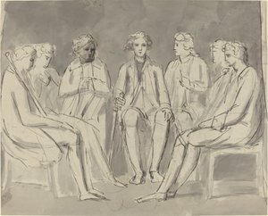 Grupo de hombres sentados en un círculo [recto] de William Blake