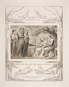 Job aceptando Caridad, de las Ilustraciones del Libro de Job, 1825-26 de William Blake