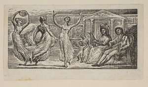 Menalcus observando a mujeres bailar, de Pastorales de Virgilio de Thornton, 1821