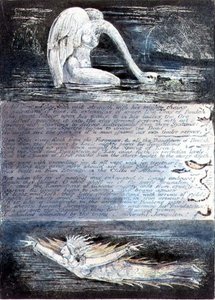 Placa II, Jerusalén, c.1804-20. Las hijas de Albión representadas por criaturas en forma de cisne y pez de William Blake