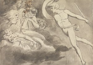 Satanás se acerca a la Corte del Caos de William Blake