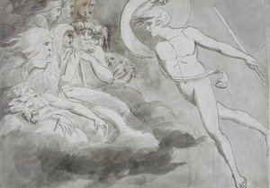 Satanás acercándose a la corte del caos de William Blake
