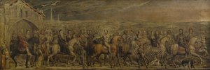 Sir Jeffrey Chaucer (c.1342-1400) y los Nueve y Veinte Peregrinos en su Viaje a Canterbury (temple sobre lienzo) de William Blake