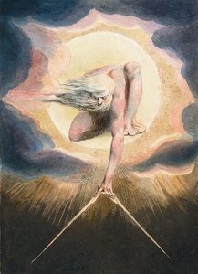 El Anciano de los Días - Urizen midiendo el mundo material. Ilustración del frontispicio del libro “Europe. To Prophecy.” Dibujo de William Blake (1757-1827)
