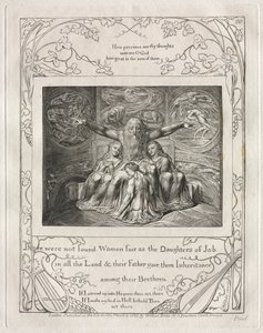 El Libro de Job: Pl. 20, No se encontraron mujeres tan hermosas como las hijas de Job / en toda la tierra de William Blake