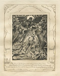 El libro de Job: Pl. 3, Tus hijos y tus hijas estaban comiendo y bebiendo vino..., 1825 de William Blake