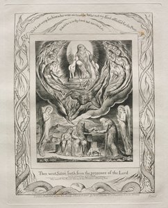 El Libro de Job: Pl. 5, Entonces Satanás salió de la presencia del Señor de William Blake