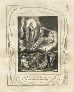 El Libro de Job: Pl. 9, Entonces un espíritu pasó delante de mi rostro, el cabello de mi carne se erizó, 1825 de William Blake