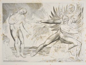 El Círculo de los Funcionarios Corruptos: Los demonios atormentan a Ciampolo Infierno, Canto XXII, ilustración de la "Divina Comedia" de Dante Alighieri, c.1827-38 (grabado) de William Blake