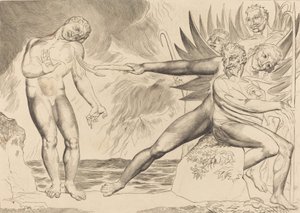 El círculo de los funcionarios corruptos, los demonios atormentando a Ciampolo de William Blake
