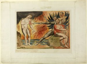 El círculo de los funcionarios corruptos; los demonios atormentando a Ciampolo. Infierno, canto XXII de William Blake