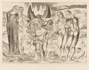 El círculo de los ladrones; Agnolo Brunelleschi atacado por una serpiente de seis patas