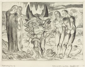 El círculo de los ladrones; Agnolo Brunelleschi atacado por una serpiente de seis patas