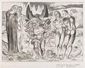 El círculo de los ladrones; Agnolo Brunelleschi atacado por una serpiente de seis patas