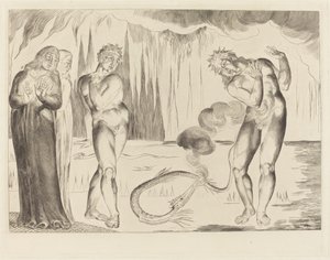 El círculo de los ladrones; Buoso Donati atacado por la serpiente de William Blake