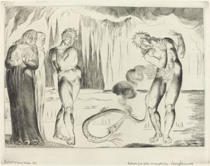 El círculo de los ladrones; Buoso Donati atacado por la serpiente de William Blake