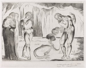 El círculo de los ladrones; Buoso Donati atacado por la serpiente de William Blake