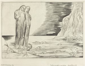 El círculo de los traidores, el pie de Dante golpeando a Bocca degli Abbate de William Blake