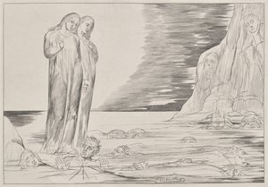El círculo de los traidores: El pie de Dante golpeando a Bocca degli Abbate, del Infierno de Dante, Canto XXXII Ilustración de La Divina Comedia de Dante de William Blake
