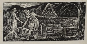 Thenot y Colinet llevan sus rebaños juntos, de las Pastorales de Virgilio de Thornton de William Blake
