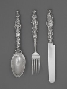 Juego de cubiertos para niños (cuchillo, tenedor y cuchara), c. 1865-1874