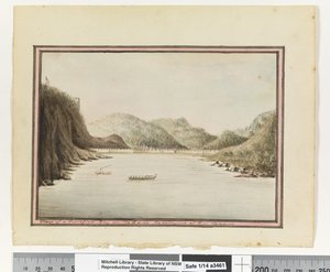 Vista de una Bahía Fortificada en el lado E de la entrada de Río de Janeiro (detalle) de William Bradley