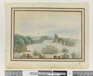 Frente a p. 92. `Brazo Norte de Broken Bay Nueva Gales del Sur desde una isla en la entrada Sep 1789