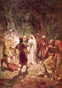 Judas traicionando a Jesús con un beso, en el jardín de Getsemaní