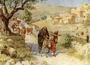El rey David huyendo de Jerusalén es maldecido por Simei de William Brassey Hole