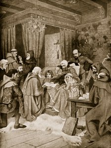 Robert Bruce Otorgando una Carta, 1329, ilustración de 