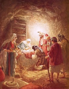 Los pastores encuentran al niño Jesús acostado en un pesebre