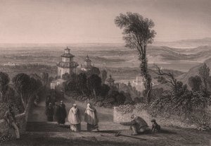 Vista desde el Sacro Monte (Monte Santo) en Varese, Lombardía, Italia, grabado en acero de T Willmore a partir de un dibujo de William Brockedon (1787-1854), ca 23x18 cm