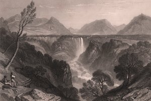 Vista de la Cascada de las Marmore (Cascata delle Marmore) cerca de Terni, Umbría, Italia, grabado en acero de James Tibbitts Willmore (1800-1863) sobre dibujo de William Brockedon (1787-1854), 23x18,5 cm aproximadamente.