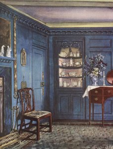 Decoración interior: Comedor con paredes punteadas de azul (litografía en color) de William Bruce Ellis Ranken