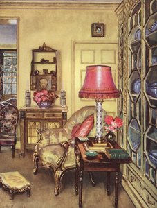 Decoración interior: Un pequeño salón amarillo (litografía en color)
